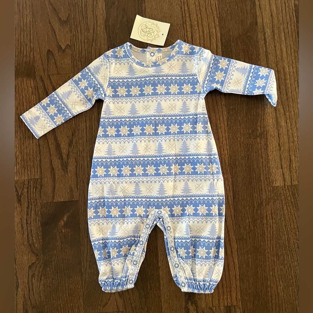 The Beaufort Bonnet Company Blue and Cream Patterned Bodysuit